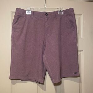 O'Neill Hybrid Men's Heather Mauve Flat Front Shorts, Zip Back Pocket, Size 36